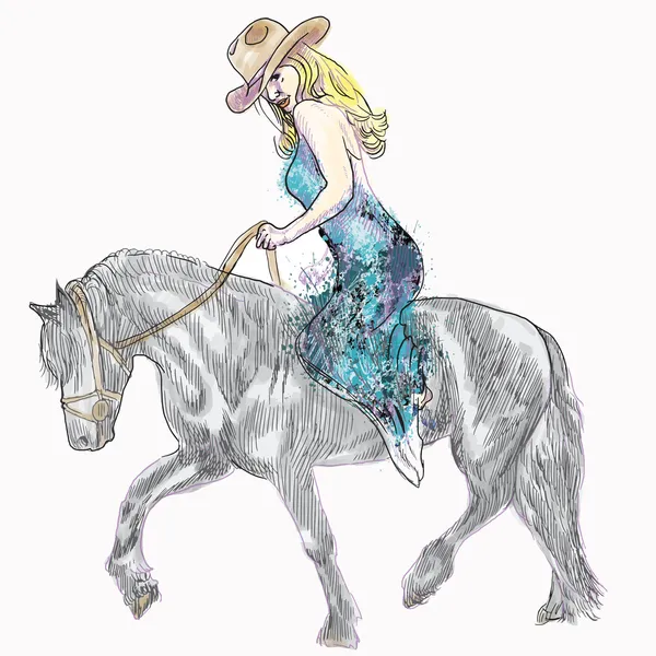 Žena krotící koně — Stockový vektor