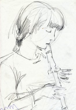 girl with flute, portrait clipart