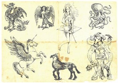Collection of mythical characters clipart