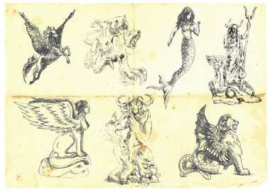 Collection of mythical characters clipart