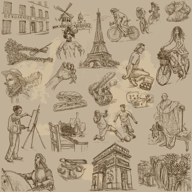 Traveling series: FRANCE - Collection of an hand drawn illustrations. clipart