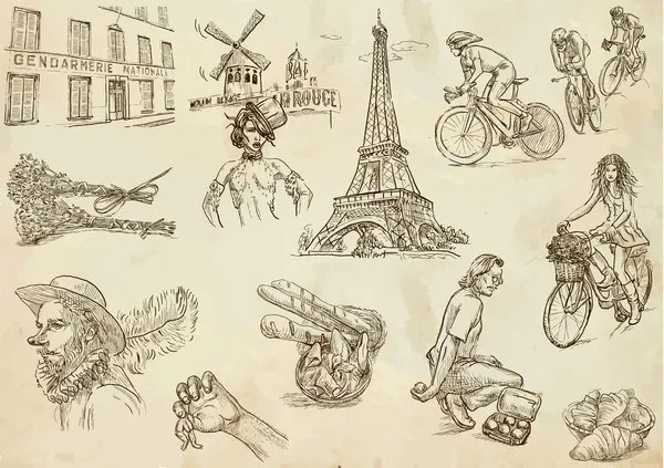 Reisereihe: frankreich - zweite sammlung handgezeichneter illustrationen. — Stockvektor