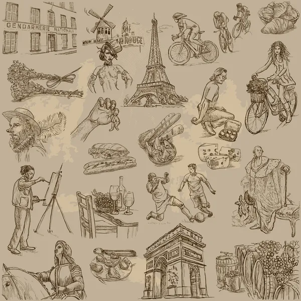 Seri perjalanan: FRANCE - Koleksi ilustrasi gambar tangan  . Stok Vektor Bebas Royalti