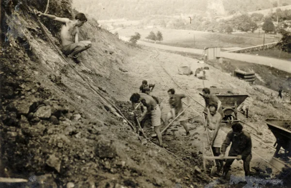 Equipo de trabajo - construcción de carreteras o ferrocarriles — Foto de Stock