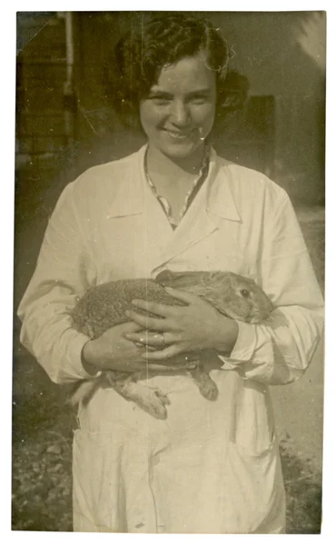 Woman with rabbit — Stock Photo, Image