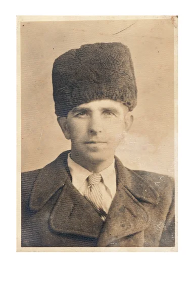 Man in fur cap - portrait — Stock Photo, Image