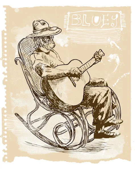 音乐家-bluesman 玩西班牙吉他 — 图库矢量图片