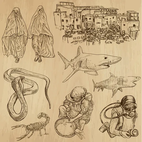 MARRUECOS 2. Colección de ilustraciones dibujadas a mano en vector — Archivo Imágenes Vectoriales