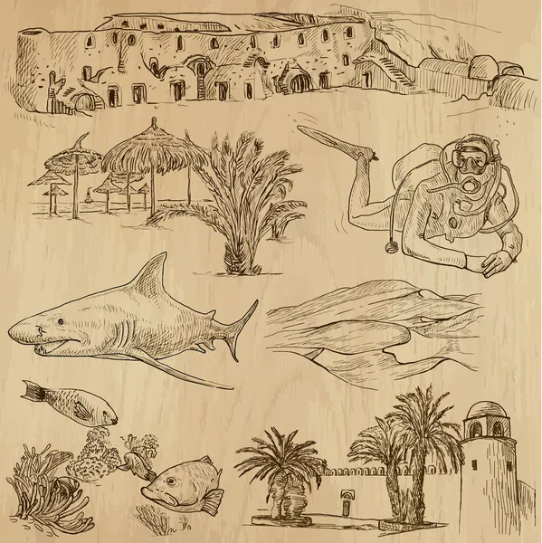 TUNISIA 1. Colección de ilustraciones dibujadas a mano en vector — Vector de stock