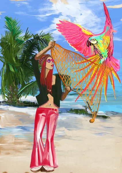 Huntress parrots (digital painting) — Stock Photo, Image