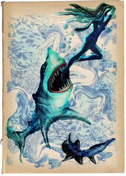 Digitální malba: žraločí útok — Stock fotografie