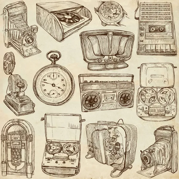 Old objects - full sized hand drawn collection — Stock Photo, Image