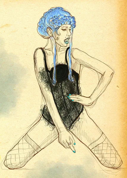 Mladá žena ve spodním prádle. ručně tažené ilustrace. — Stock fotografie