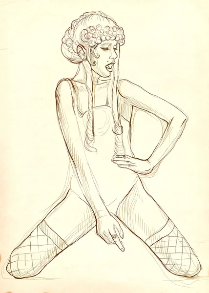 Jeune femme en sous-vêtements. Illustration dessinée main . — Photo