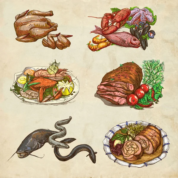 Food around the World, an hand drawn colored illustration — Stock Photo, Image