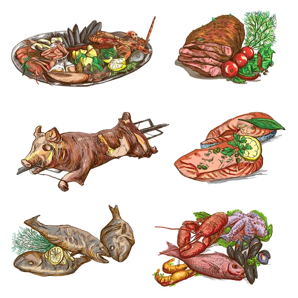 Food around the World, an hand drawed colored illustration — стоковое фото