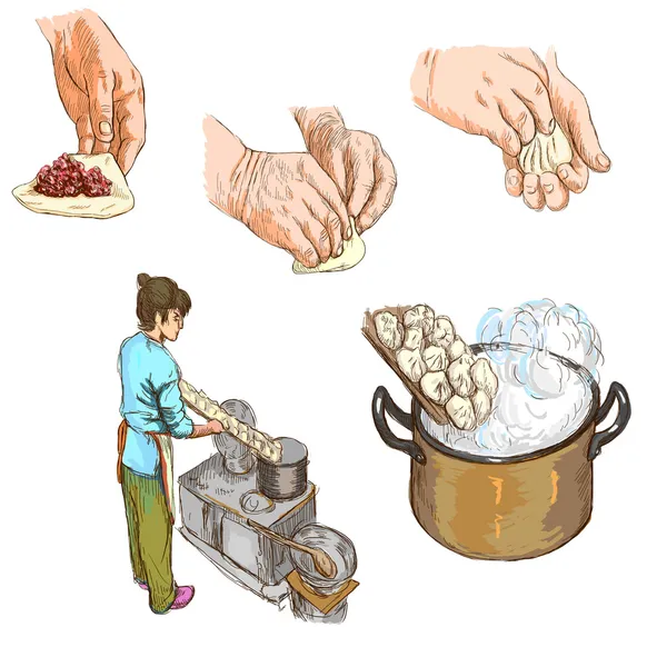 Przygotuj makaron - ręcznie rysowane ilustracje — Zdjęcie stockowe