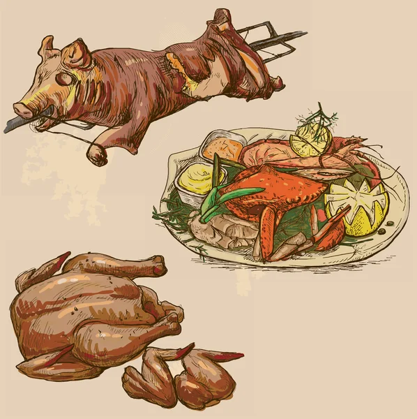 Alimento alrededor del mundo, dibujado a mano y vector de color — Archivo Imágenes Vectoriales