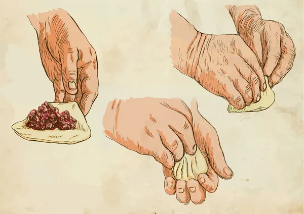 Préparer des pâtes, dessiné à la main et vecteur de couleur — Image vectorielle