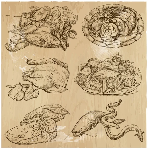 Makanan di seluruh dunia, vektor gambar tangan diatur Stok Vektor Bebas Royalti