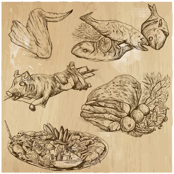 Makanan di seluruh dunia, vektor gambar tangan diatur Grafik Vektor