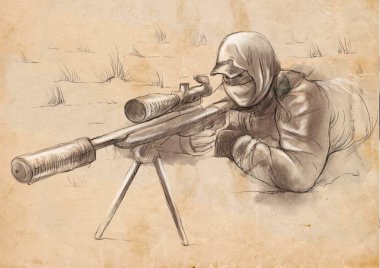 Shooter (sluipschutter) - een hand getrokken illustratie