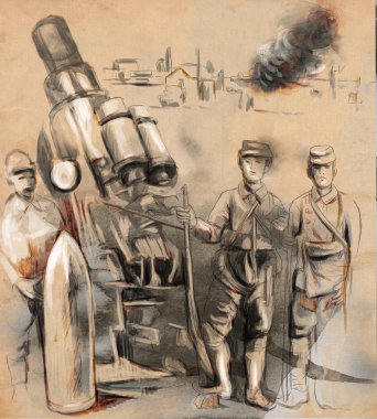 büyük bir topla (havan topu önünde poz askerler)