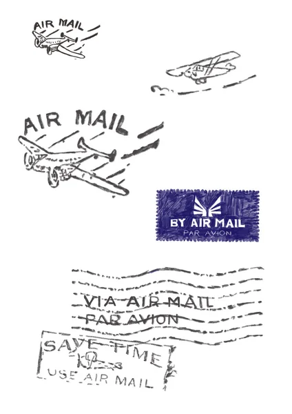 Several stamps of old air mail (Orignal - no scans - hand drawn) — Stock Photo, Image