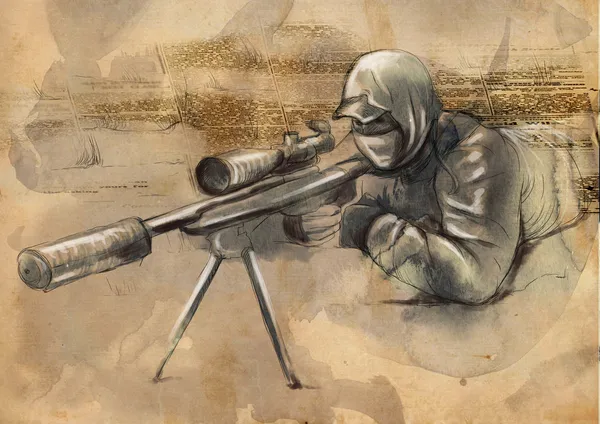 Tireur (Sniper) - Une illustration dessinée à la main — Photo