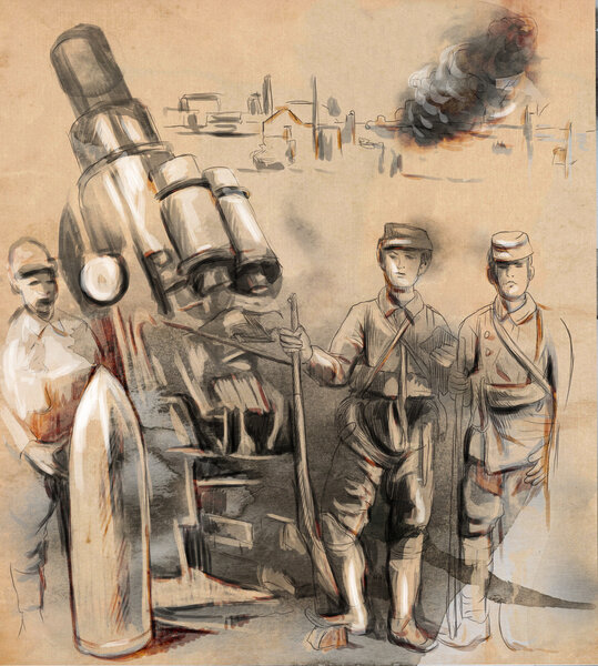 Солдаты позируют перед большим гаубицей (миномёт)
)