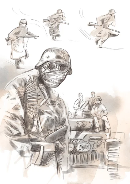 掩码-手绘插图中的士兵 — 图库照片