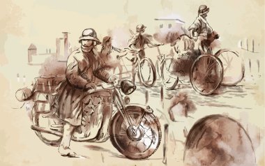askerler üzerinde bisiklet ve motosiklet üzerinde bir asker. vektör.