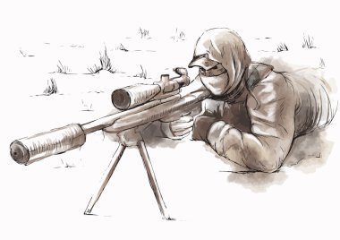 Sniper (Shooter) - Hand drawn vector clipart