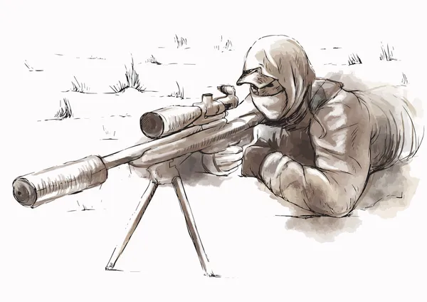 Sniper (shooter) - hand dras vektor — Stock vektor