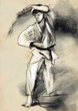 Karate - elle çizilmiş (kaligrafi) resimde