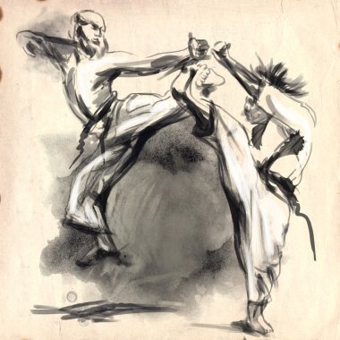 Karate - elle çizilmiş (kaligrafi) resimde