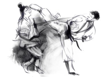 Karate - elle çizilmiş (kaligrafi) resimde