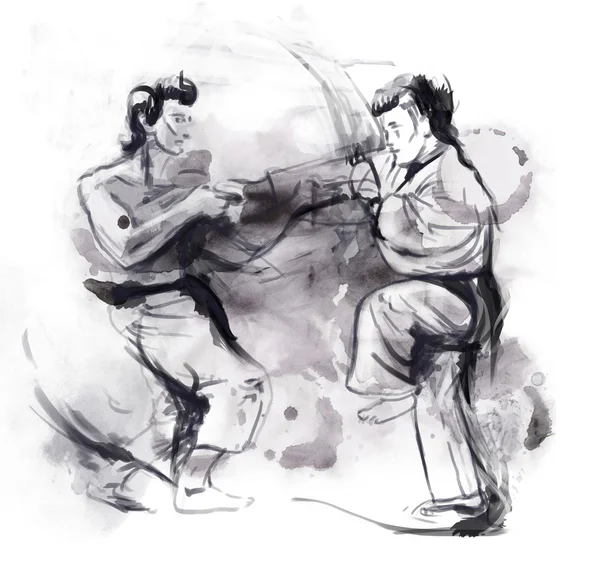 Karate - Ilustración dibujada a mano (caligráfica) — Foto de Stock