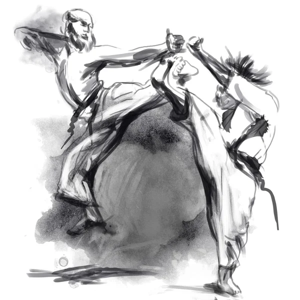 Karate - kézzel rajzolt (kalligrafikus) ábra — Stock Fotó