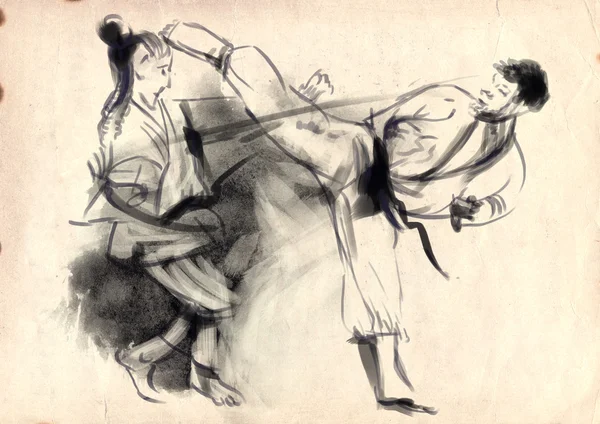 Karate - ciągnione ilustracja (granica) — Zdjęcie stockowe