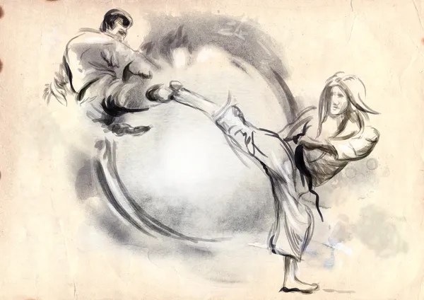 Karate - elle çizilmiş (kaligrafi) resimde — Stok fotoğraf