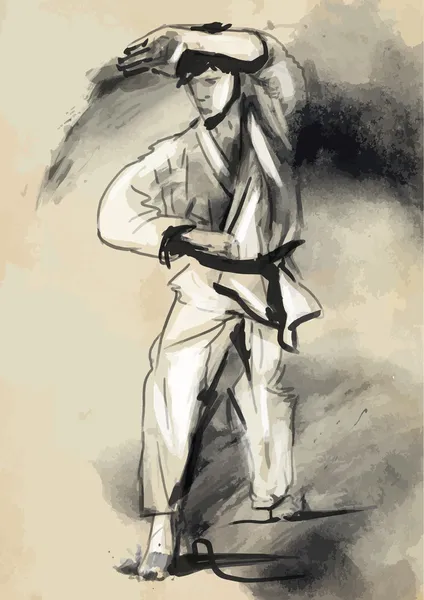 Karate - vettore disegnato a mano (calligrafico) — Vettoriale Stock