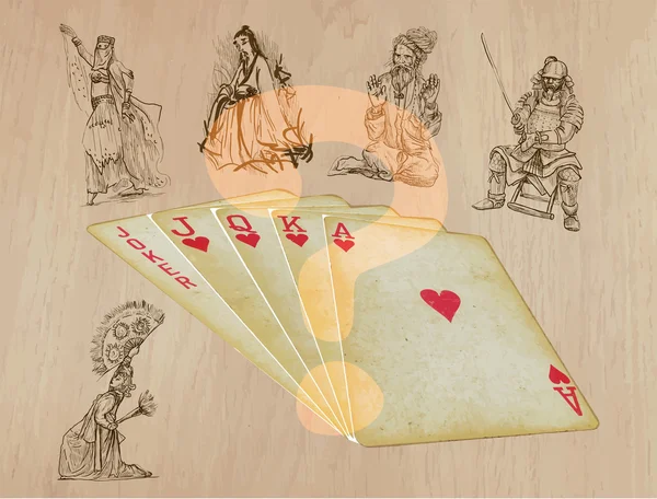 Jogando cartas - em linha reta - pesquisar a história — Vetor de Stock
