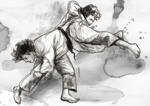 Judo - plné velikosti ručně kreslenou ilustrace — Stock fotografie