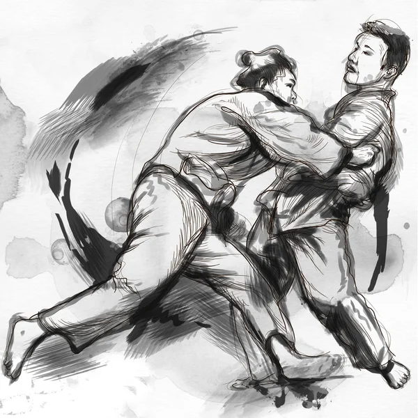 Judo - une illustration pleine grandeur dessinée à la main — Photo