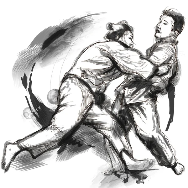 Judo - una ilustración dibujada a mano de tamaño completo —  Fotos de Stock