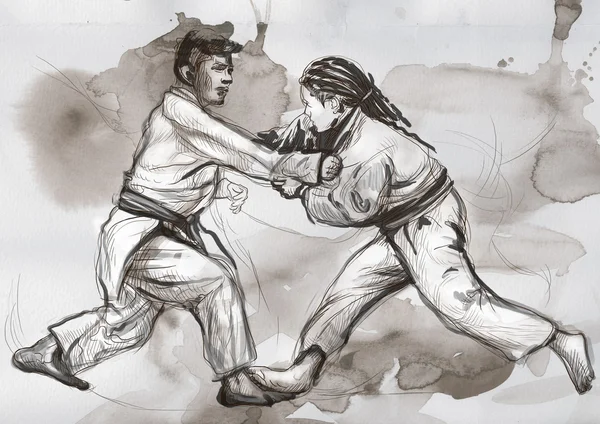 Judo - an full sized hand drawn illustration — Stock Photo, Image