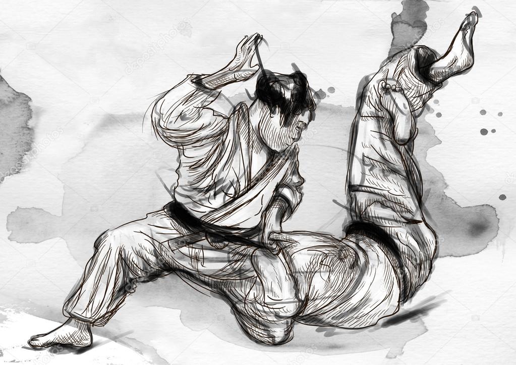 Judo - hand drawn illustration converted into