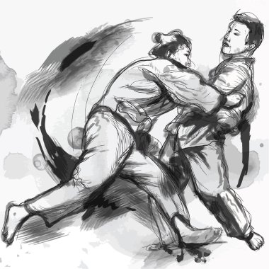 Judo - elle çizilmiş illüstrasyon vektör dönüştürülmüştür