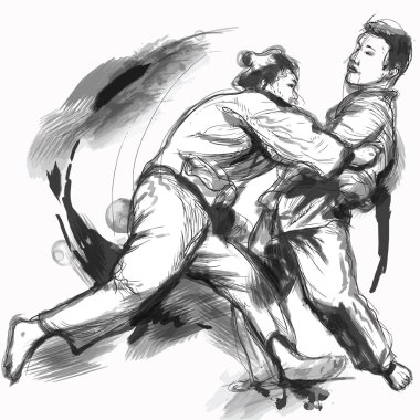 Judo - elle çizilmiş illüstrasyon vektör dönüştürülmüştür